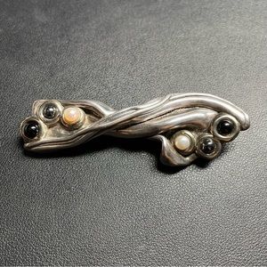 Bat-Ami Sterling Gold Plated Brooch with Pearls, Onyx & Hematite Made in Israel